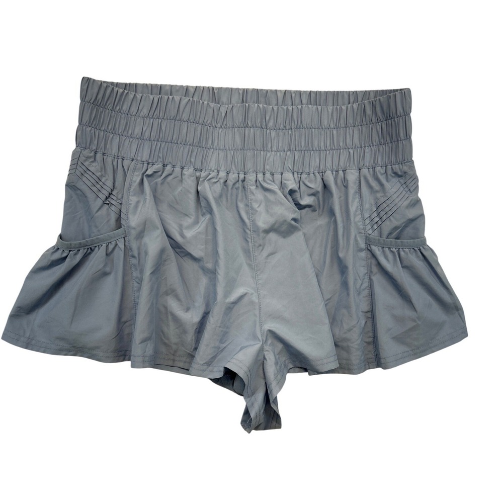 FP Movement Shorts Womens M Blue Get Your Flirt On Smocked Ruffle Athletic NWT